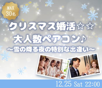 ＜MAX30名！＞クリスマス婚活☆☆～大人数ペアコン♪雪の降る夜の特別な出逢い〜