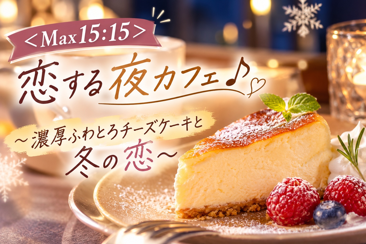 ＜Max15:15＞恋する夜カフェ♪〜濃厚ふわとろチーズケーキと冬の恋〜