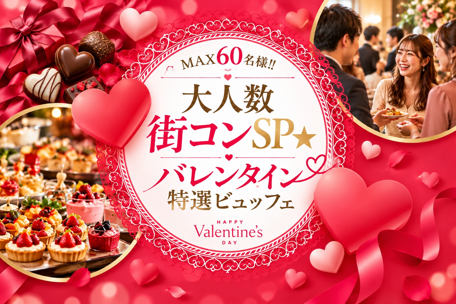 ＜MAX60名様!!＞★大人数街コンSP★〜バレンタイン特選ビュッフェ〜